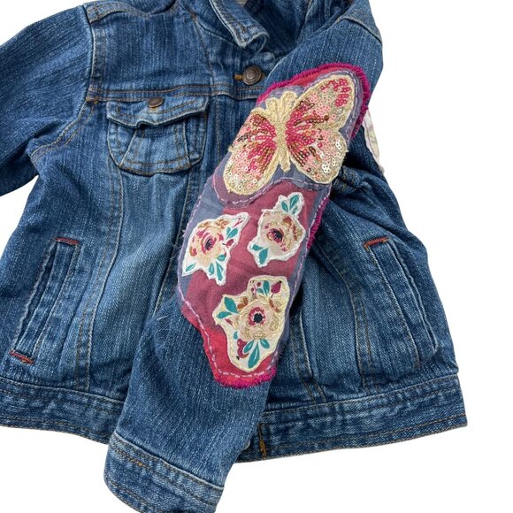 Levi’s Girls size 3T upcycled butterfly Jean Jacket hand stitched embroidered - Picture 3 of 5